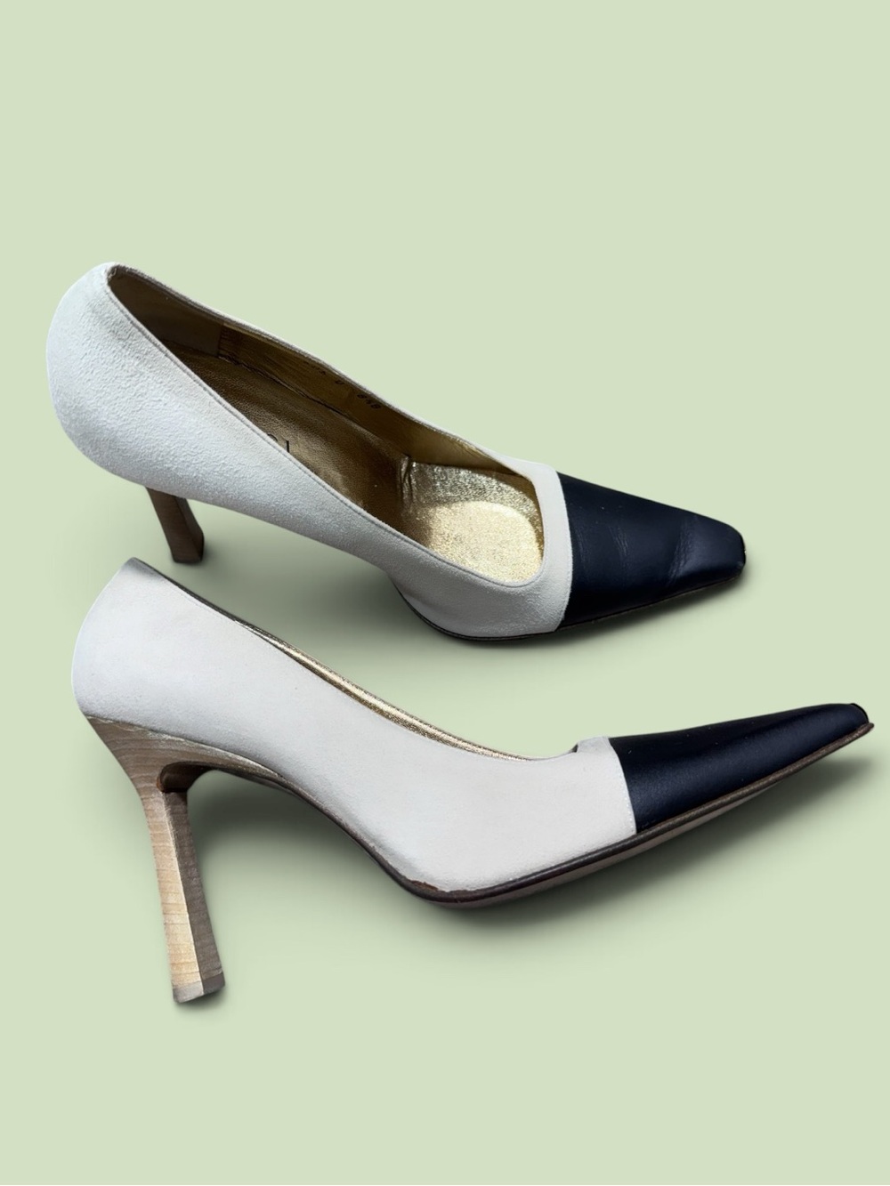 Gucci Women’s Leather Cap Toe Pumps Cream Black Gold Made in Italy Sz 8.5B